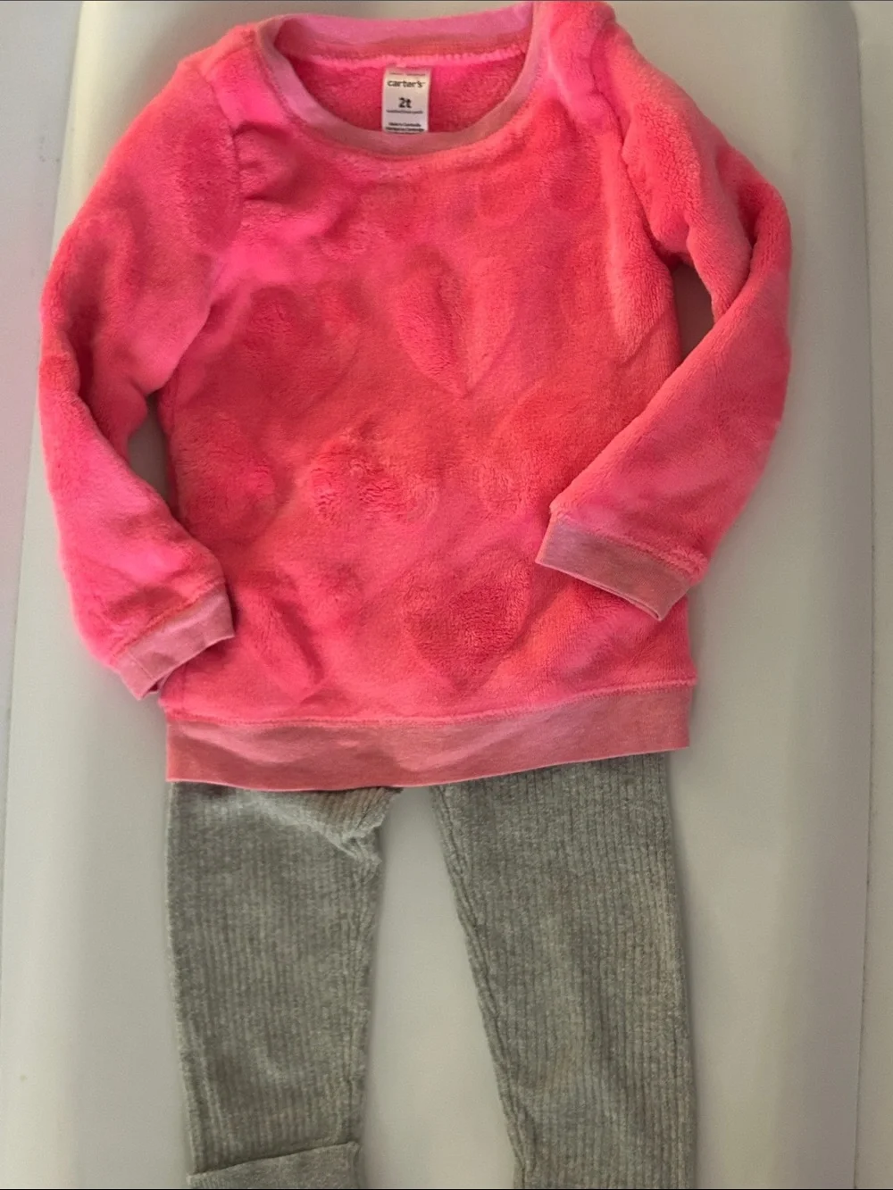 Carter's Hot Pink Fleece Heart Sweatshirt and Gray Knit Leggings